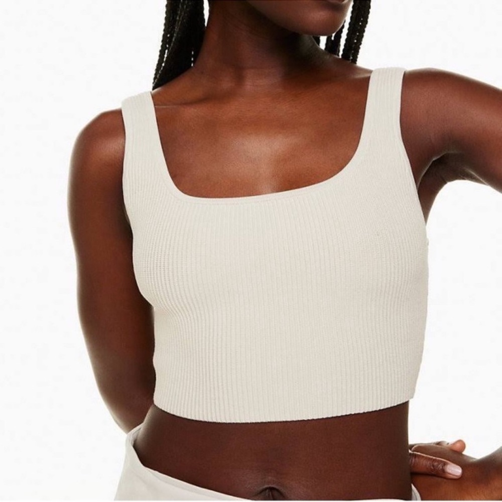 Aritzia Babaton Sculpt Knit Square Neck Cropped Tank in White Size 2XS
